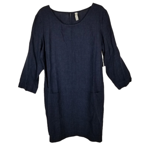 Studio 412 Womens Blue Linen Long Sleeve Dress Size XL Quiet Luxury Minimalist - Picture 1 of 12